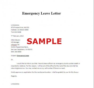 emergency vacation leave letter