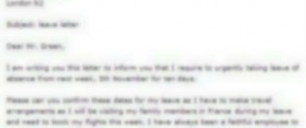 Sample of Family Function Leave Letter