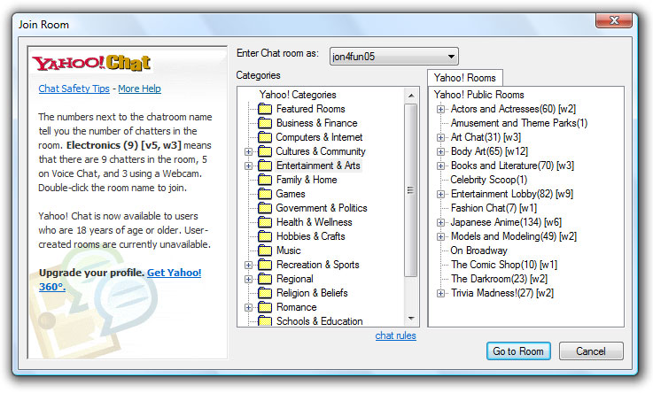 how to enter chat room in yahoo messenger 11.5