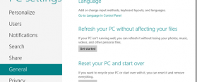 refresh and reset option in windows 8