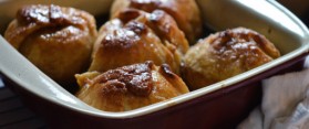Apple dumplings served in dish