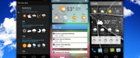 Android-powered smartphones displaying widgets
