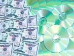 background of digital discs and money media market concept