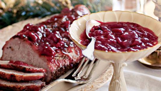 Roast pork with cherry sauce