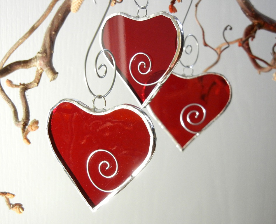 Finished stained glass hearts