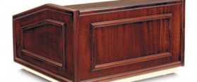 A wooden tabletop podium
