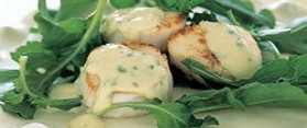 Seared Scallops with Roasted Garlic and Sabayon Risotto
