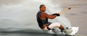 Riding a wakeboard