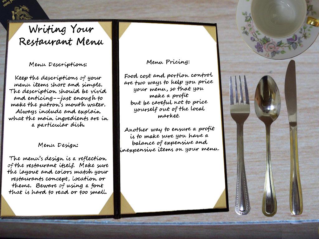 Menu Descriptive Copy Restaurant Menu description