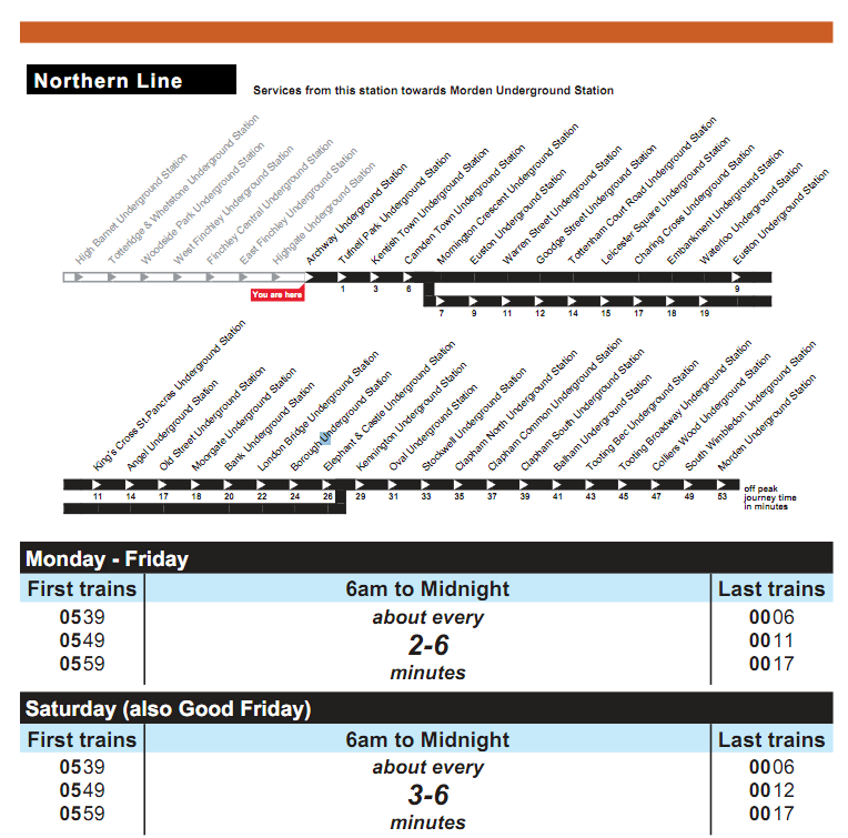 Archway Tube Station Timetable