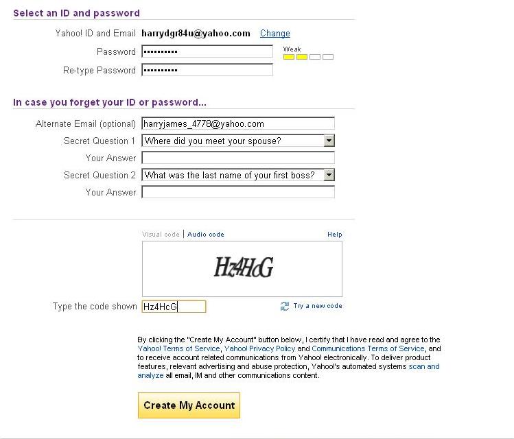 Creating Yahoo Account