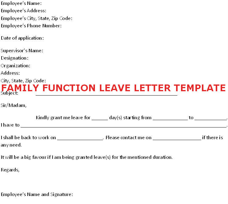 leave application letter for family function