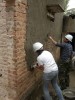 Apply mortar using trowel and finishing trowel