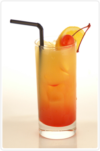 Tequila Sunrise Cocktail with sunrise effect