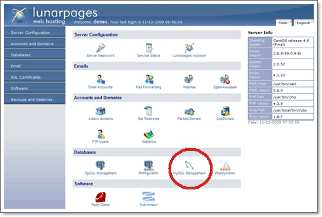 Setup MySQL Database on Lunar pages