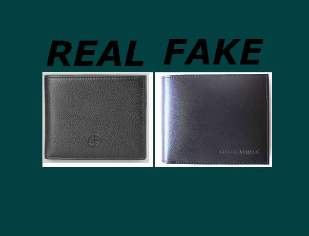 Fake versus real Armani Wallets