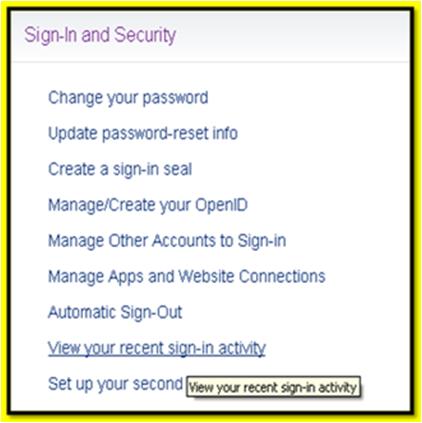 recent Yahoo login activity