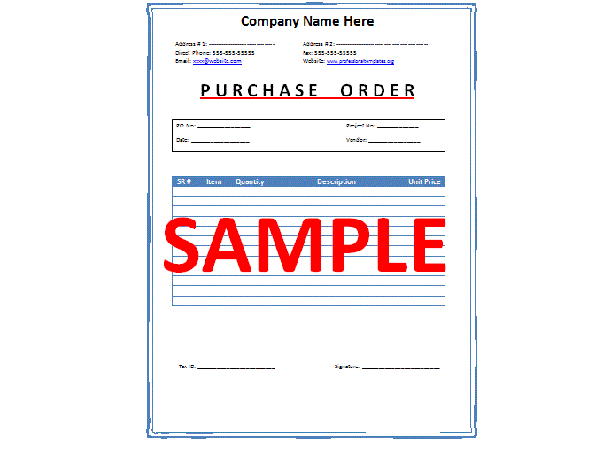 sample purchase order letter