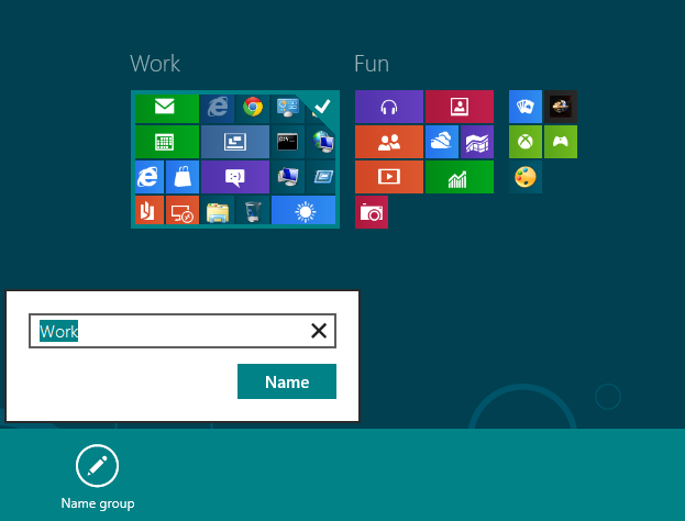 Groups of Apps on the Windows 8 Metro Start Screen