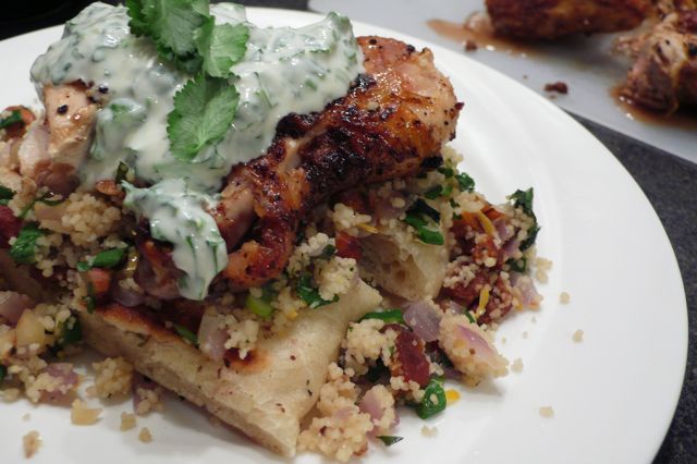 Sizzling Chicken Salad with Dates and Minted Yoghurt Recipe