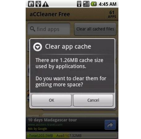 Cache clear on Android