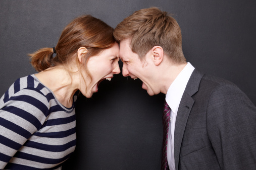 girl and guy shouting at each other