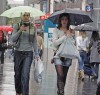 Girls walking in rain