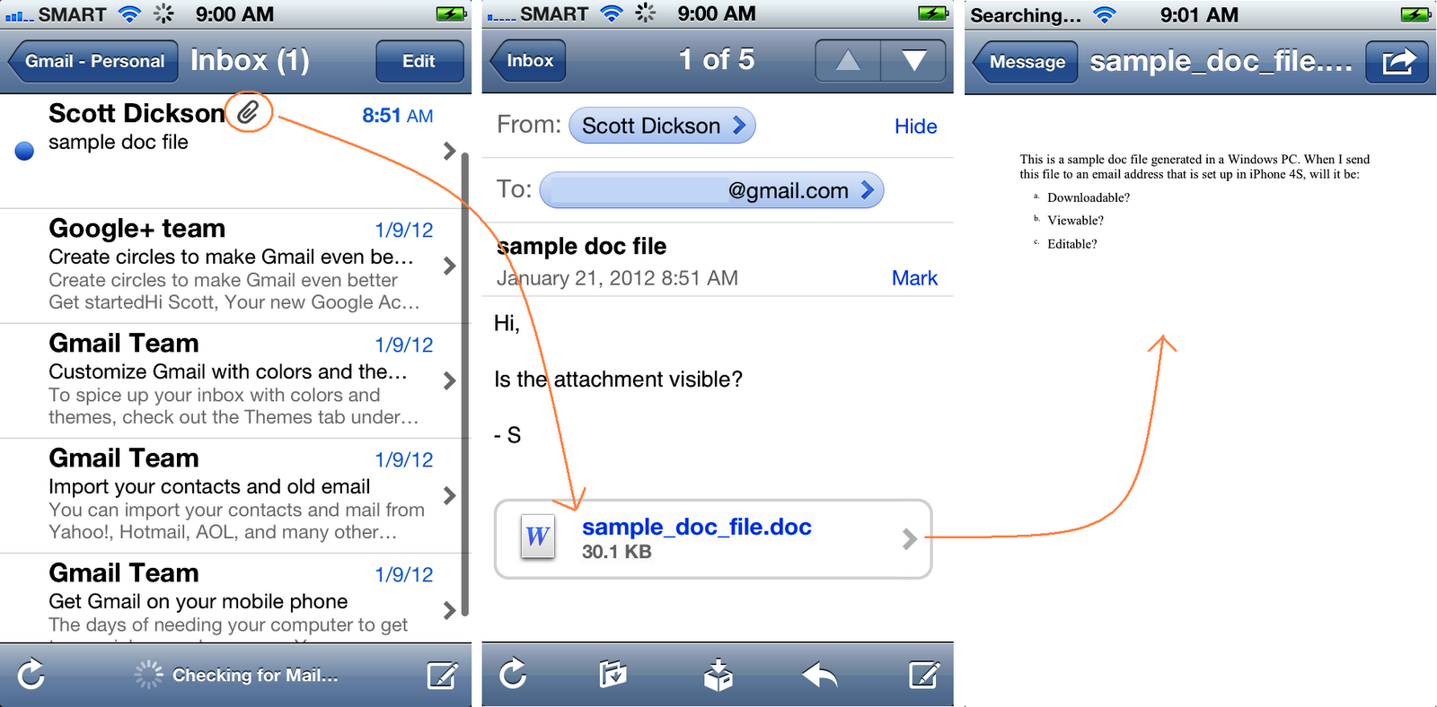 Saving email attachments on iPhone