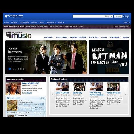 MySpace's new music page.