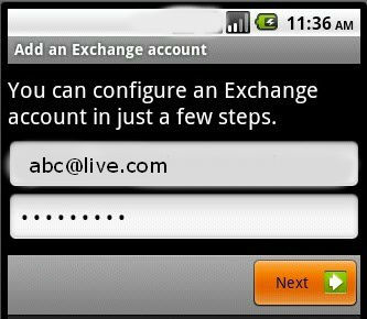 Account on Android (Exchange 2010)