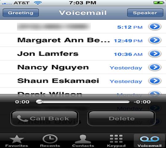 iphone displaying list of voicemails