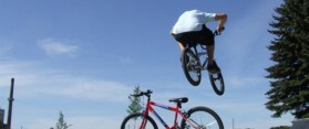 Bunny hop on a mountain bike