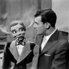 A black and white ventriloquism performance