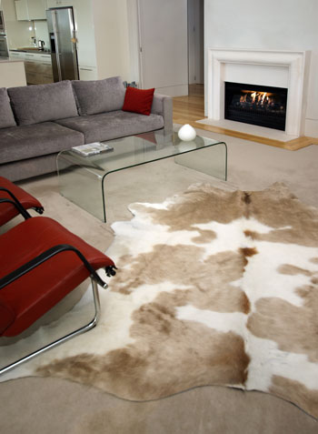 Room decorated with Cowhide Rug