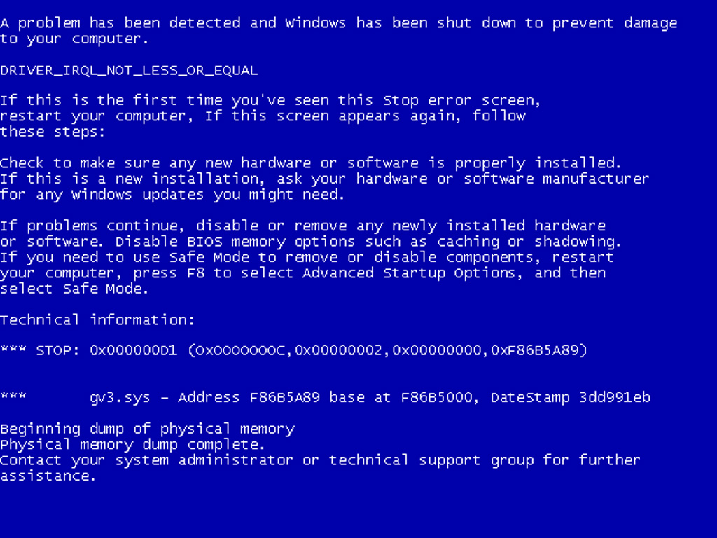 Fixing Blue Screen Error