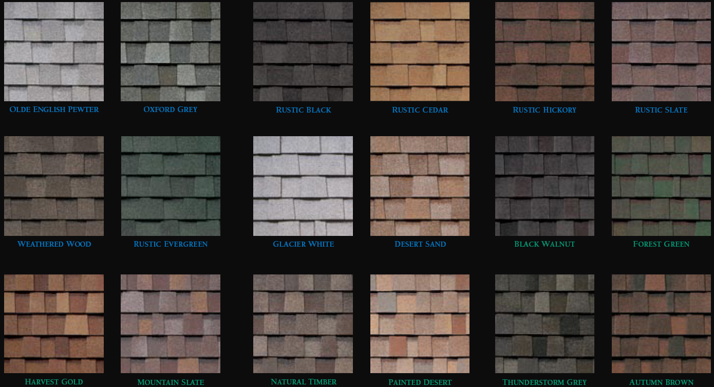 Different colours in architectural shingles