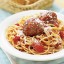 Spaghetti served with meatballs