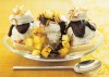 Ice cream sundae with chocolate coconut sauce