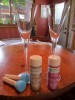 Supplies for making glitter champagne flutes