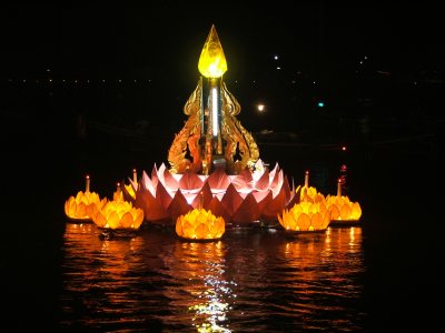 Loy Kratong Boat with Flowers