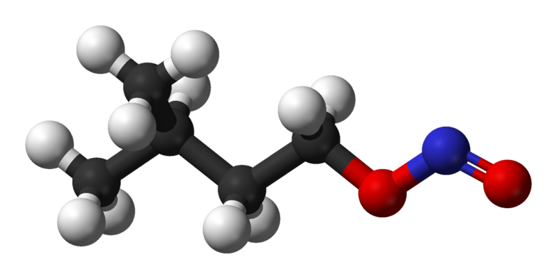 Ball and stick model of amyl nitrite