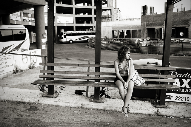 Girl waiting for bus