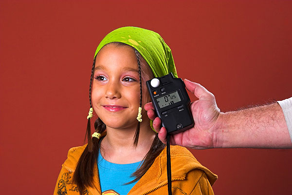 A photographer using a photo light meter