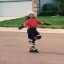 do a one-footed glide on rollerblades