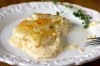 A serving of scalloped potatoes