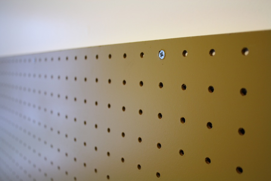 Pegboard mounted on drywall