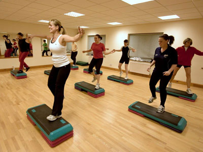 Women performing step