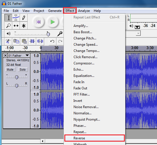 Play Songs Backwards on Audacity