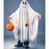 kid wearing a ghost costume