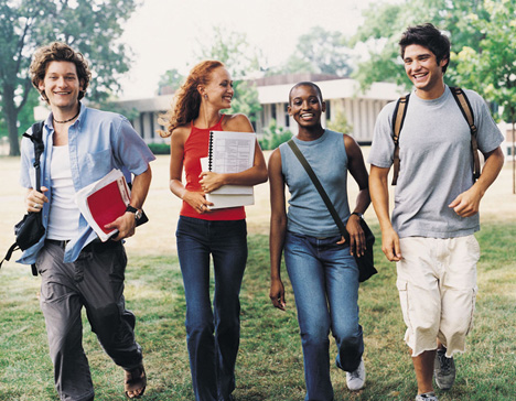 Students walking around